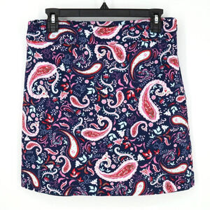Talbots Skirt Womens 6 Blue Pink White Paisley Lined Short Stretch Cotton Career